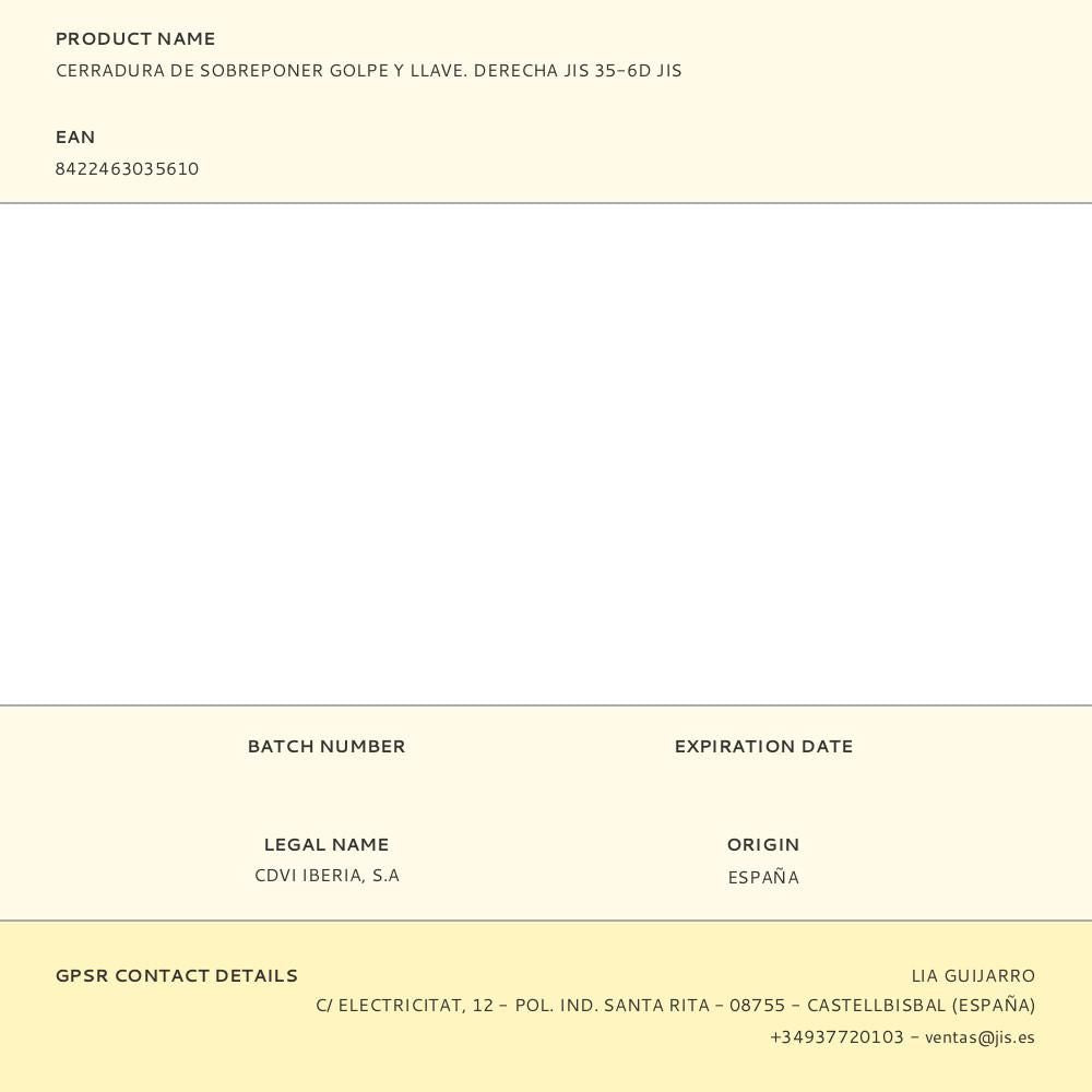 Cerradura de sobreponer golpe y llave. derecha jis 35-6d jis