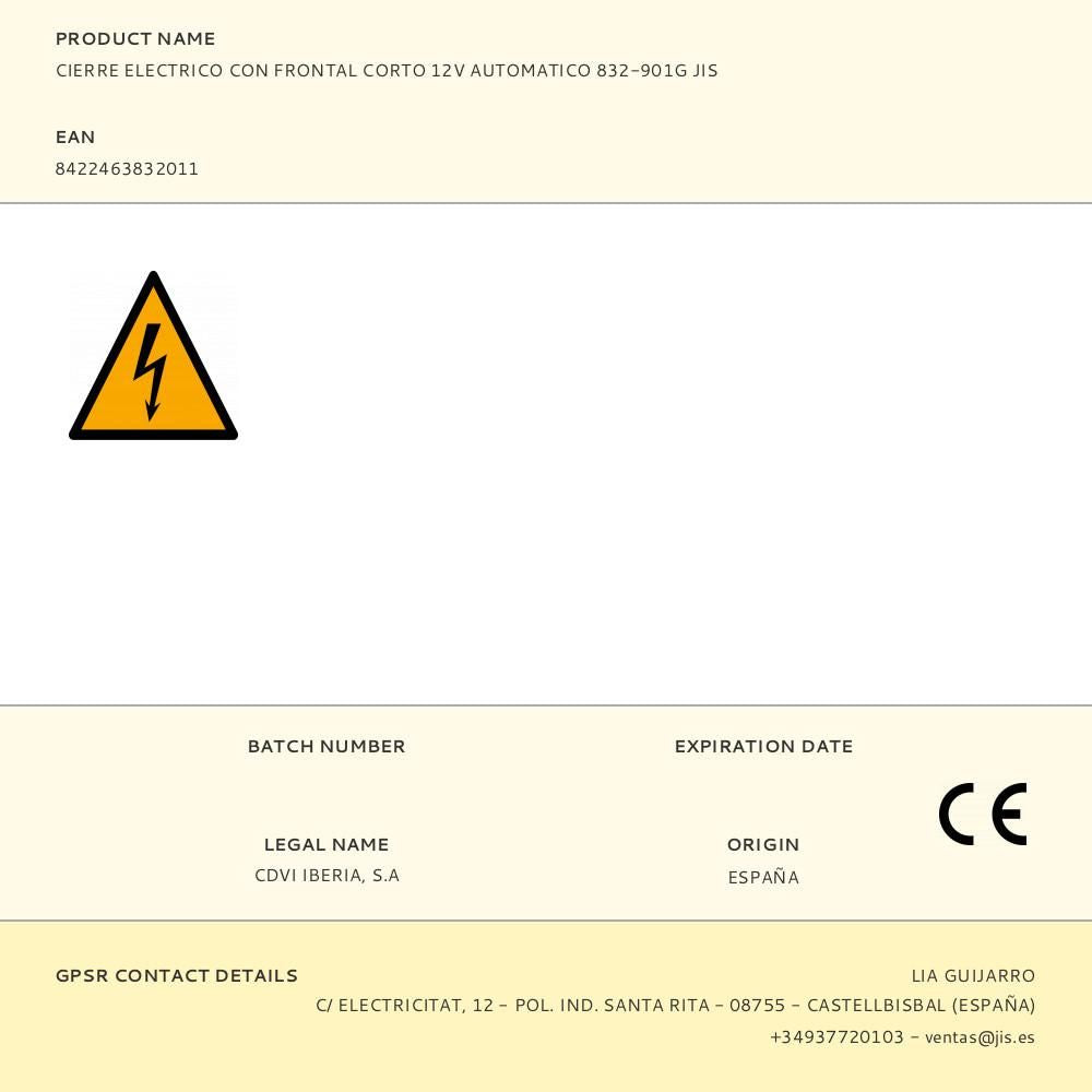 Cierre electrico con frontal corto 12v automatico 832-901g jis