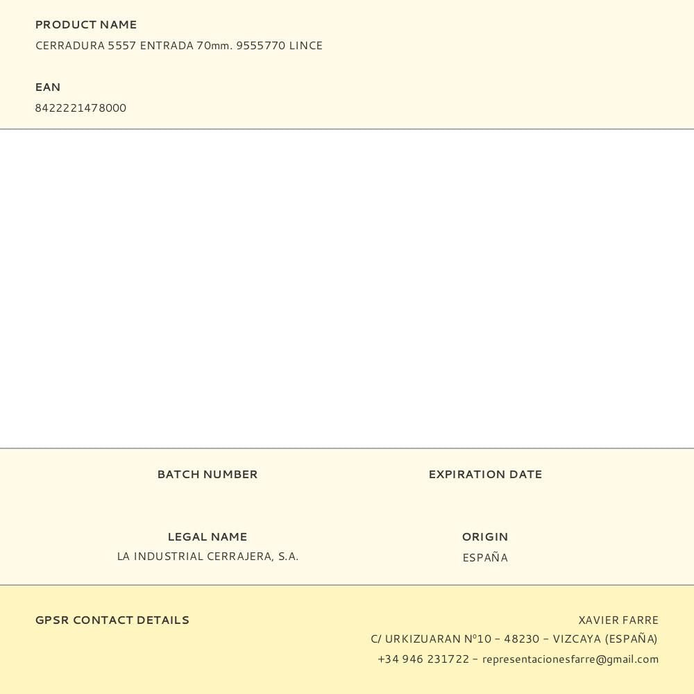 Cerradura 5557 entrada 70mm. 9555770 lince