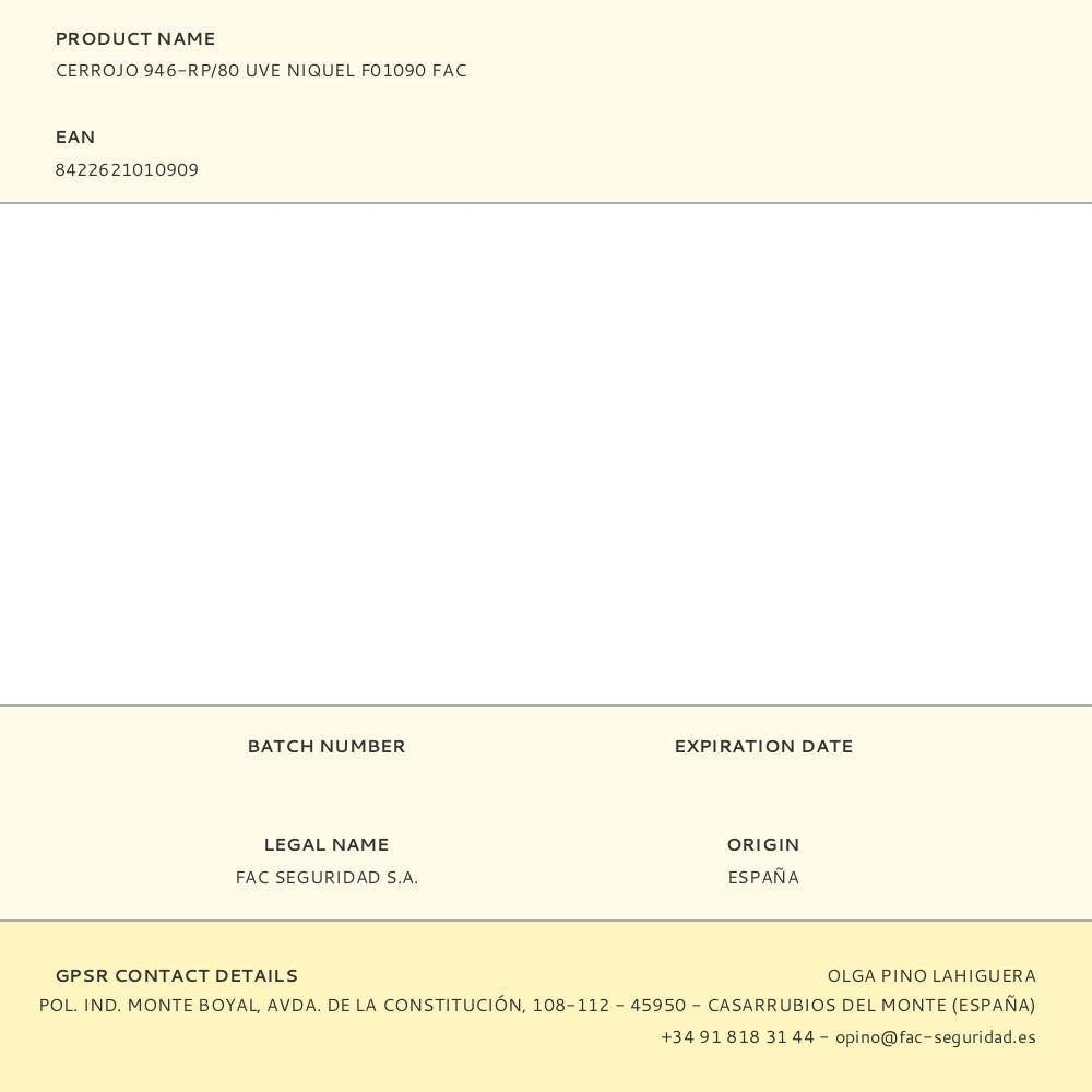 Cerrojo 946-rp/80 uve niquel f01090 fac