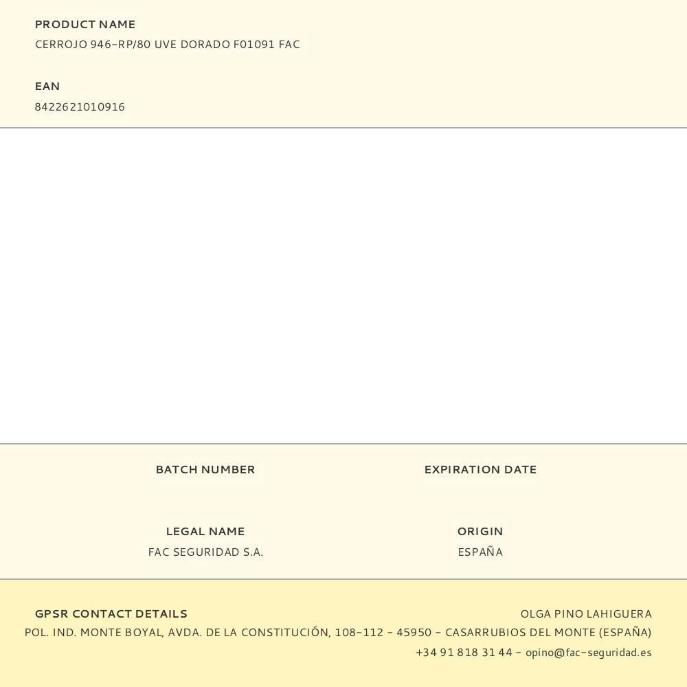 Cerrojo 946-rp/80 uve dorado f01091 fac