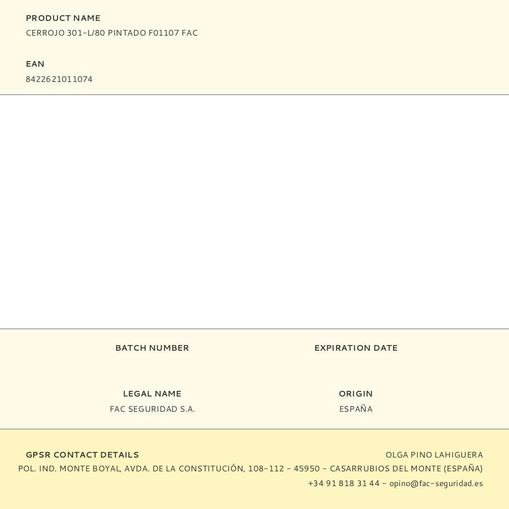 Cerrojo 301-l/80 pintado f01107 fac