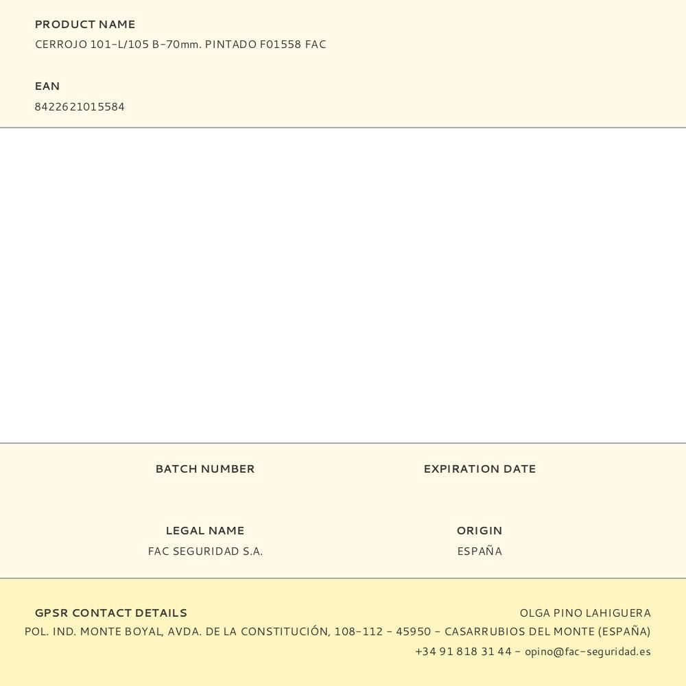 Cerrojo 101-l/105 b-70mm. pintado f01558 fac