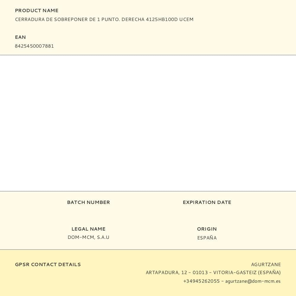 Cerradura de sobreponer de 1 punto. derecha 4125hb100d ucem