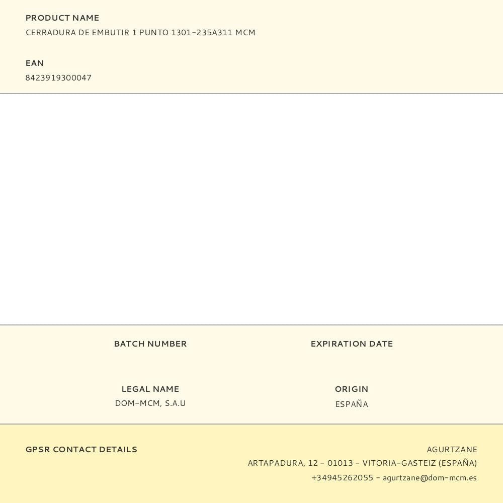 Cerradura de embutir 1 punto 1301-235a311 mcm