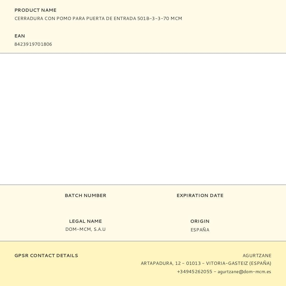 Cerradura con pomo para puerta de entrada 501b-3-3-70 mcm