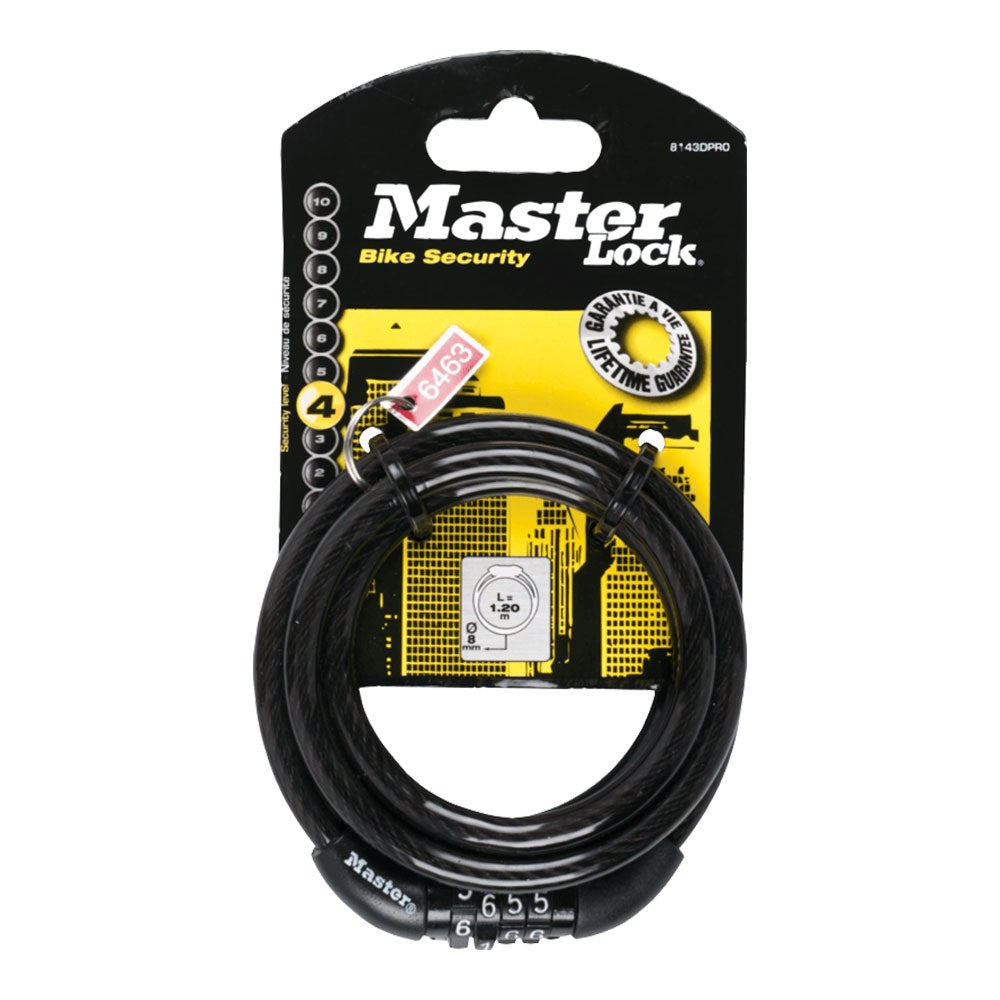 Cable enrollable con combinación de 4 cifras, bike security, ø0,8 x 120 cm, blister