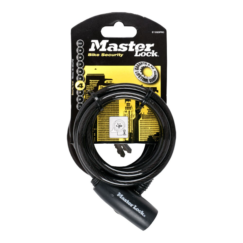 Cable enrollable con llave, bike security, ø0,8 x 180 cm, blister