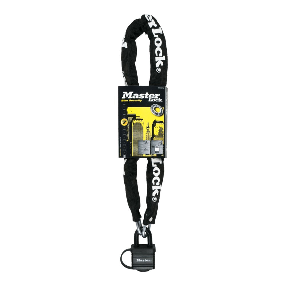 Cadena de acero con funda de nylon y candado, bike security, blister