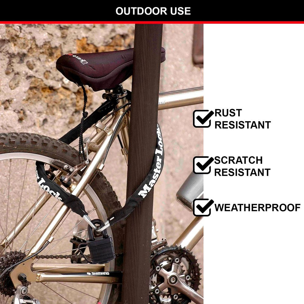 Cadena de acero con funda de nylon y candado, bike security, blister