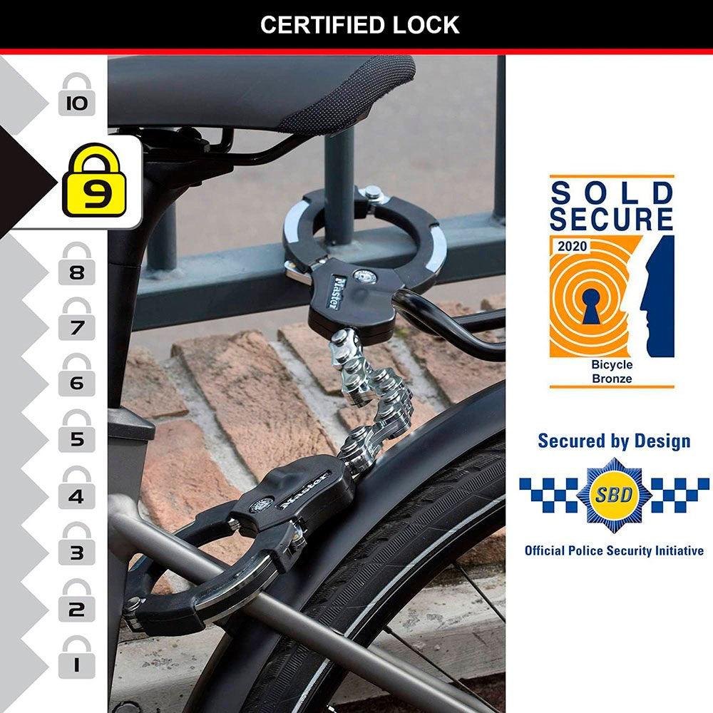 Esposas de acero, bike security, con 9 eslabones, blister