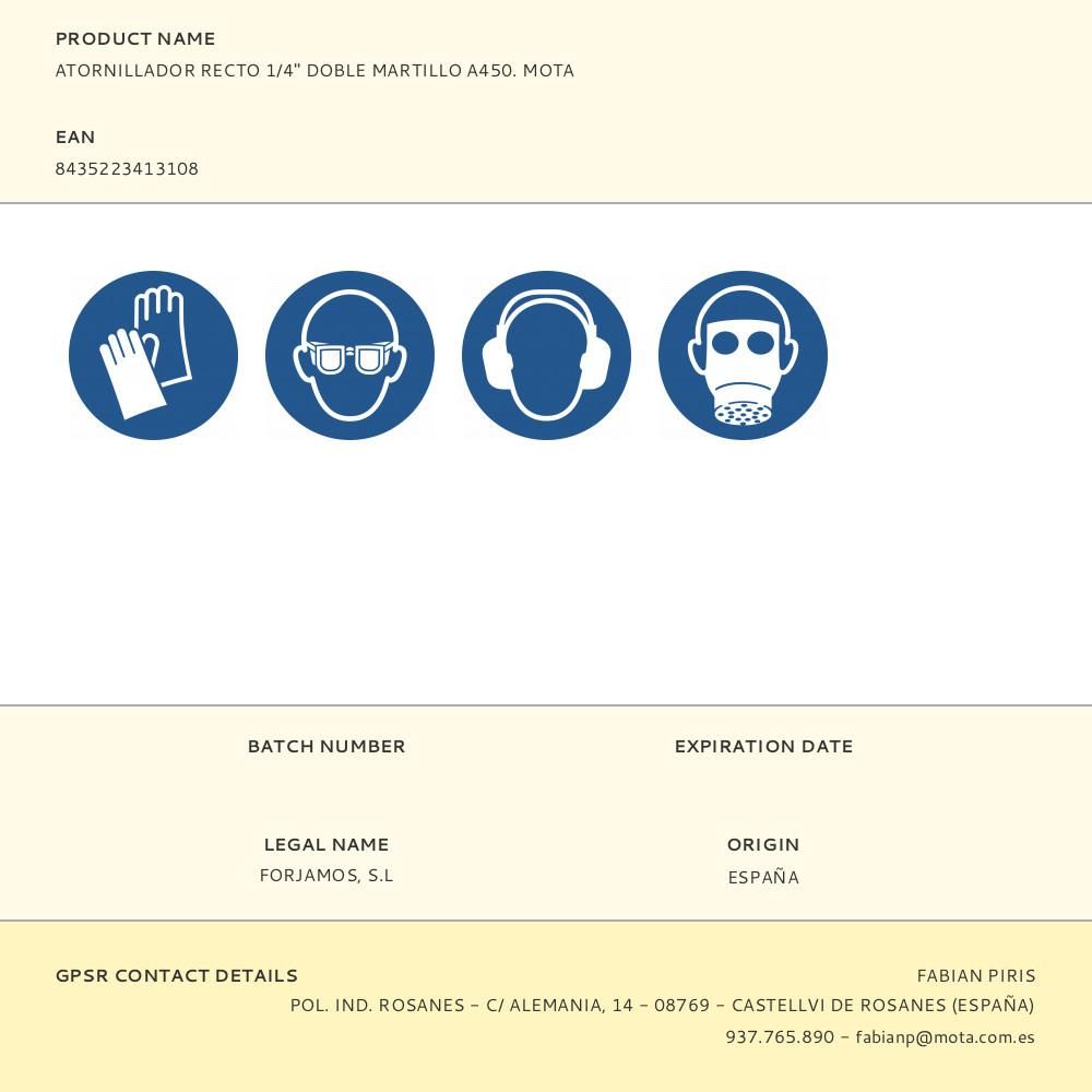 Atornillador recto 1/4" doble martillo a450. mota