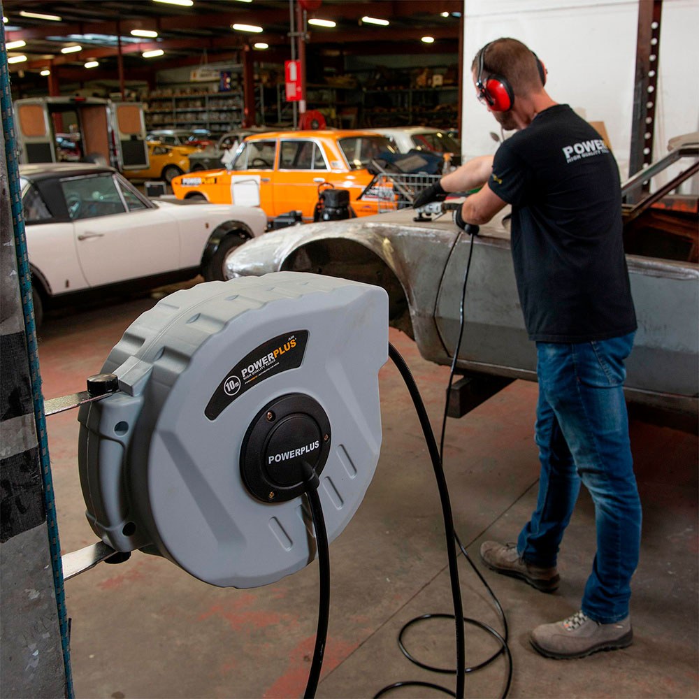 Enrollador automático con manguera aire comprimido, 10 m