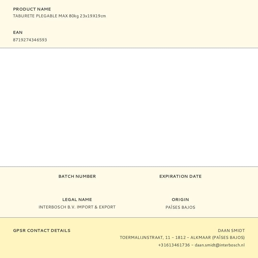 Taburete plegable max 80kg 23x19x19cm