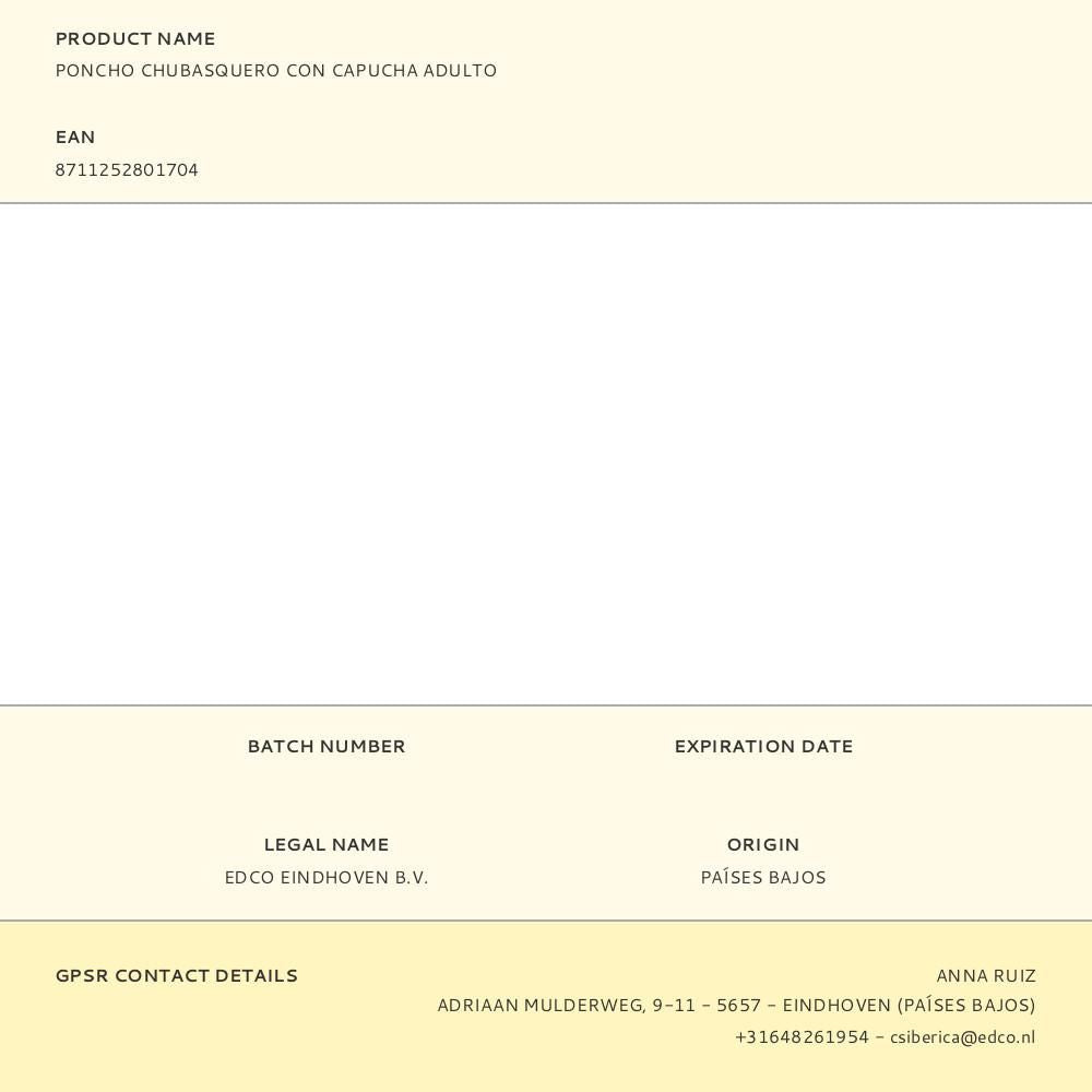 Poncho chubasquero con capucha adulto