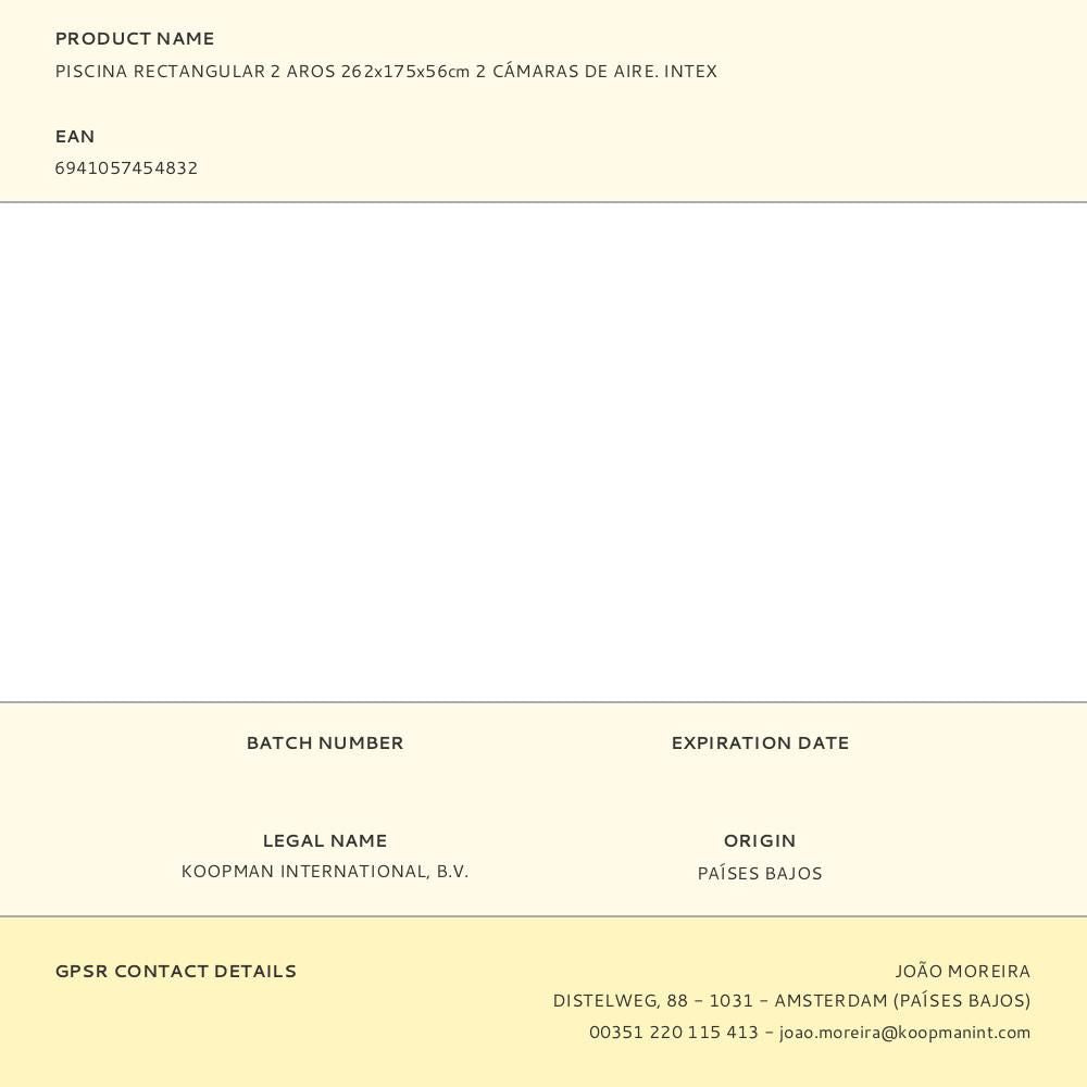 Piscina hinchable rectangular pvc con 2 cámaras de aire, depuradora no incluida, 262 x 175 x 56 cm