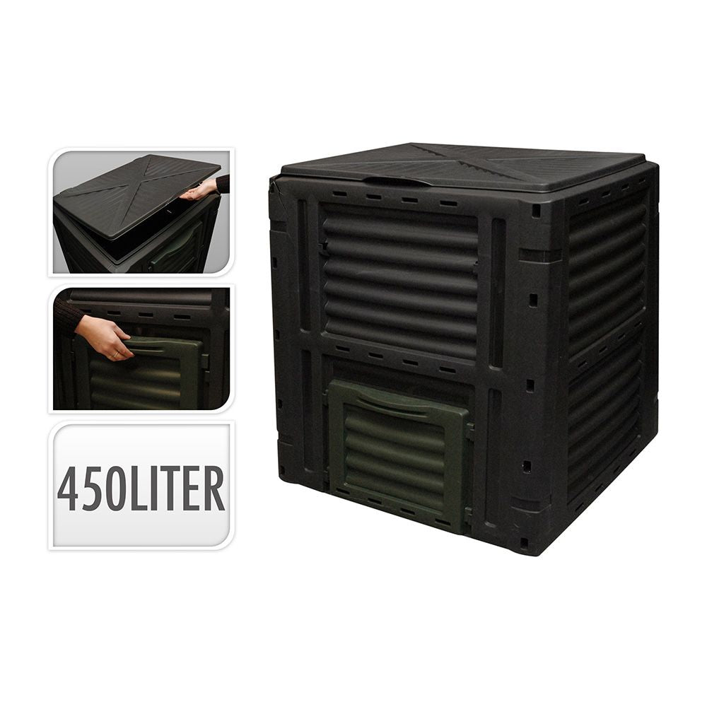 Caja de compostaje 450 l color negro 80 x 80 x 81 cm