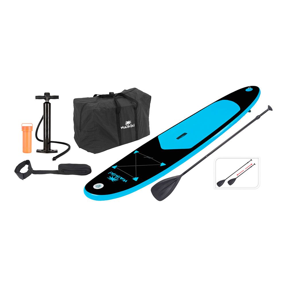 Tabla de paddle surf waikiki azul y negro hinchable, 281 x 71 x 10 cm