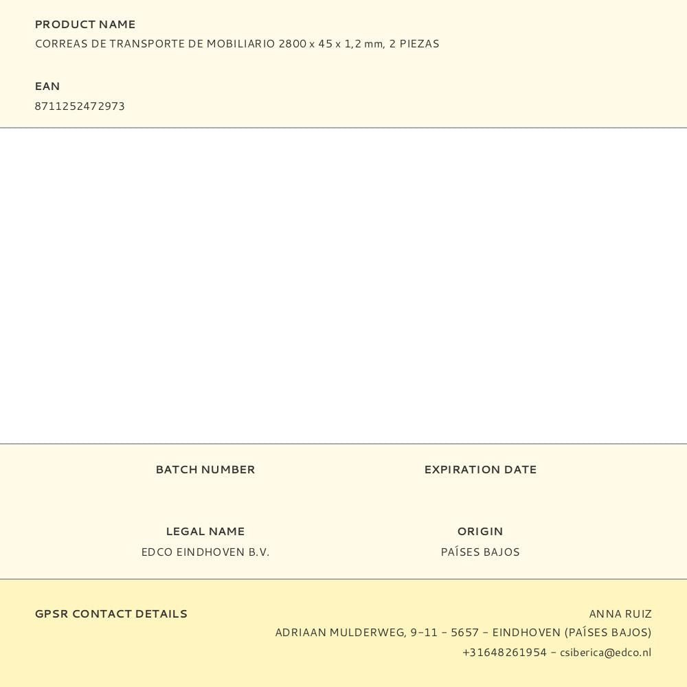 Correas de transporte de mobiliario 2800 x 45 x 1,2 mm, 2 piezas