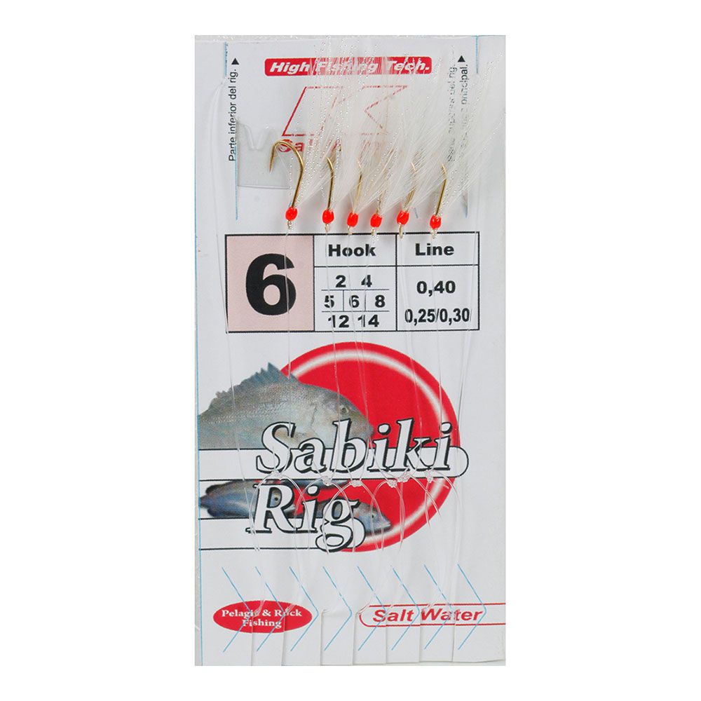 Bajo de 6 anzuelos montados con pluma, tinsel y torniquete