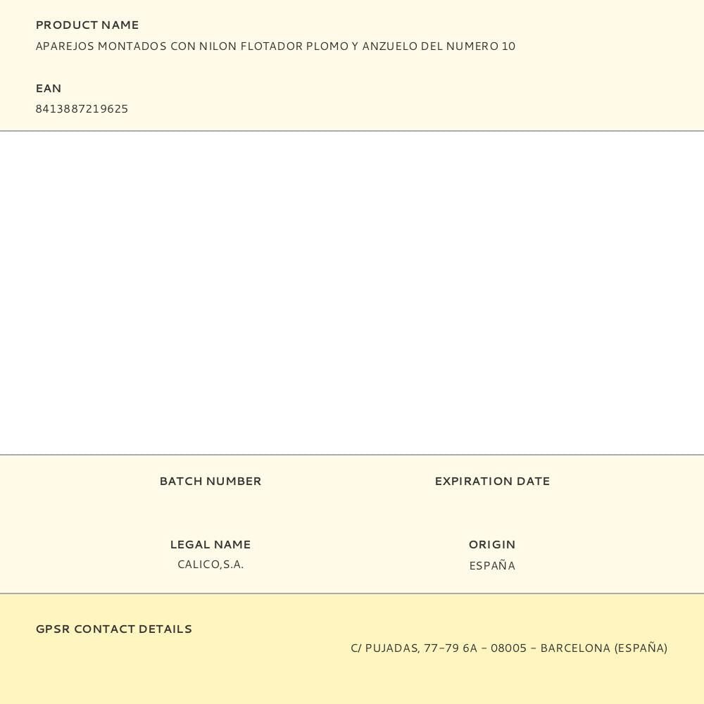 Aparejos montados con nilon flotador plomo y anzuelo del numero 10