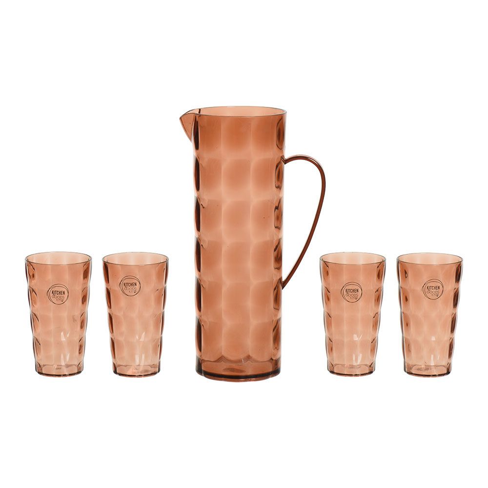 Jarra 1,7 l y 4 vasos 370 ml de plástico reciclado marrón tierra