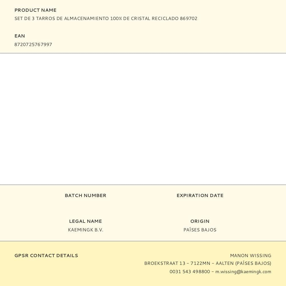 Tarros de almacenamiento de cristal reciclado, 3 uds