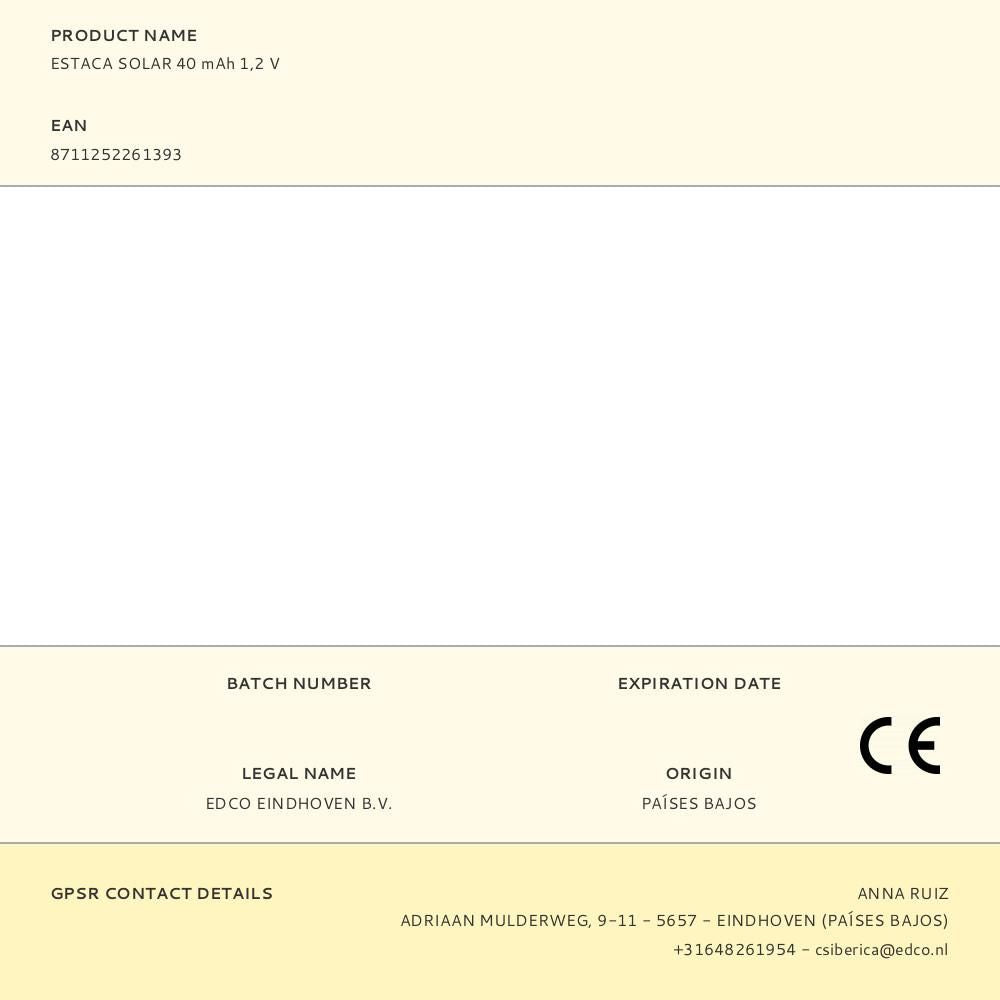 Estaca solar 40 mah 1,2 v