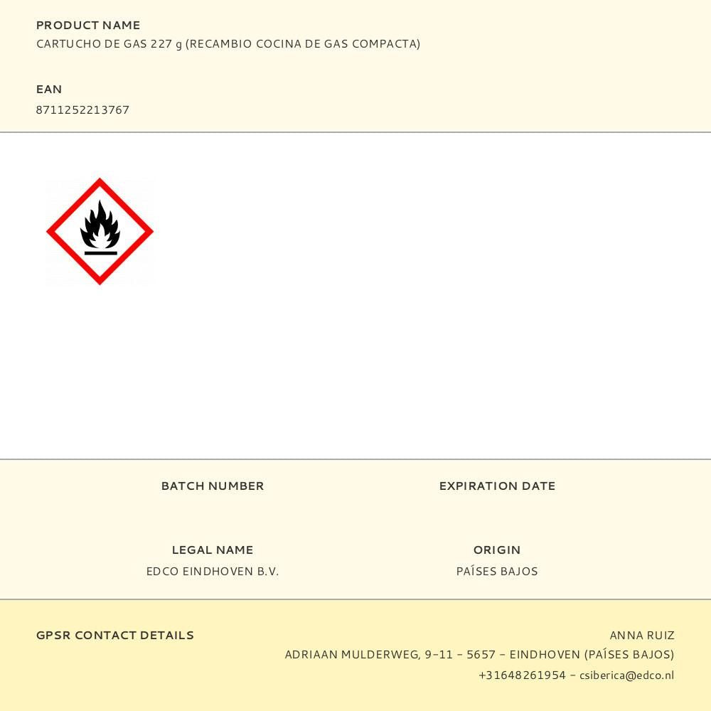 Cartucho de gas 227 g (recambio cocina de gas compacta)