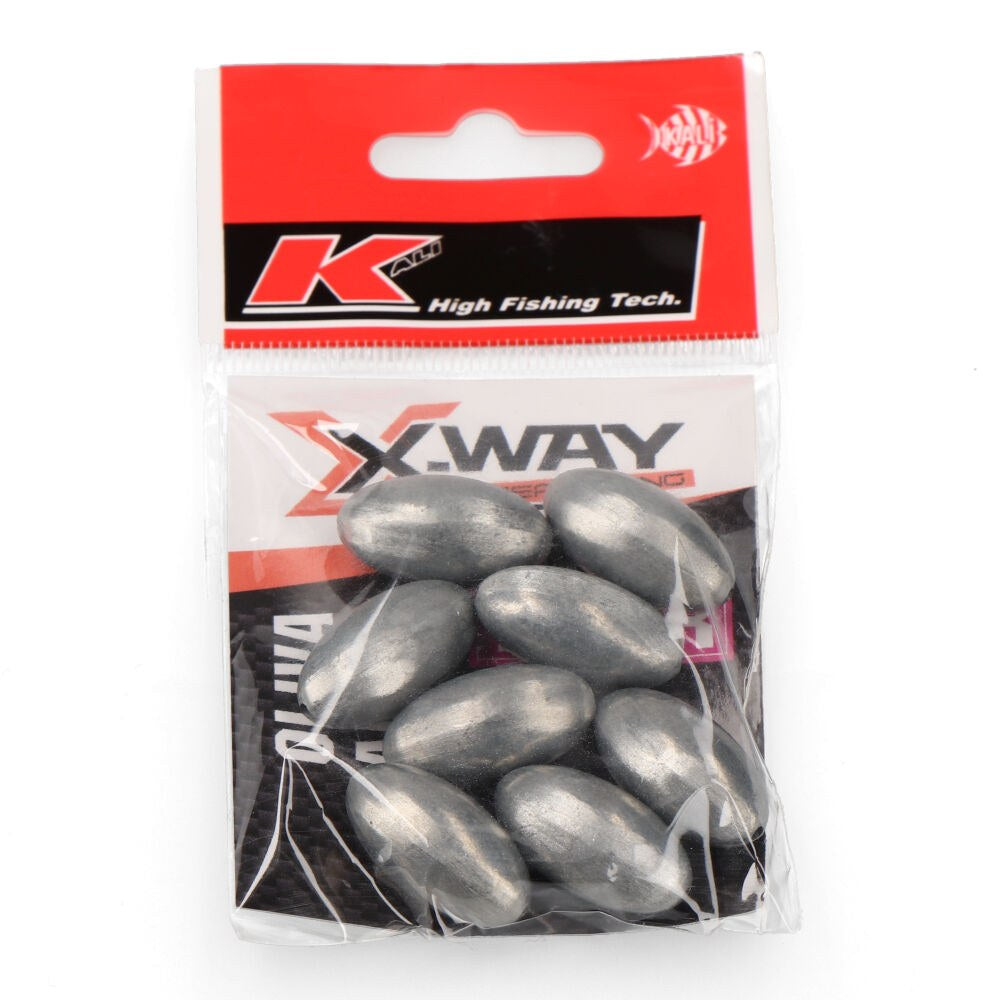 Peso de pesca forma oliva 10 g, bolsa 8 uds