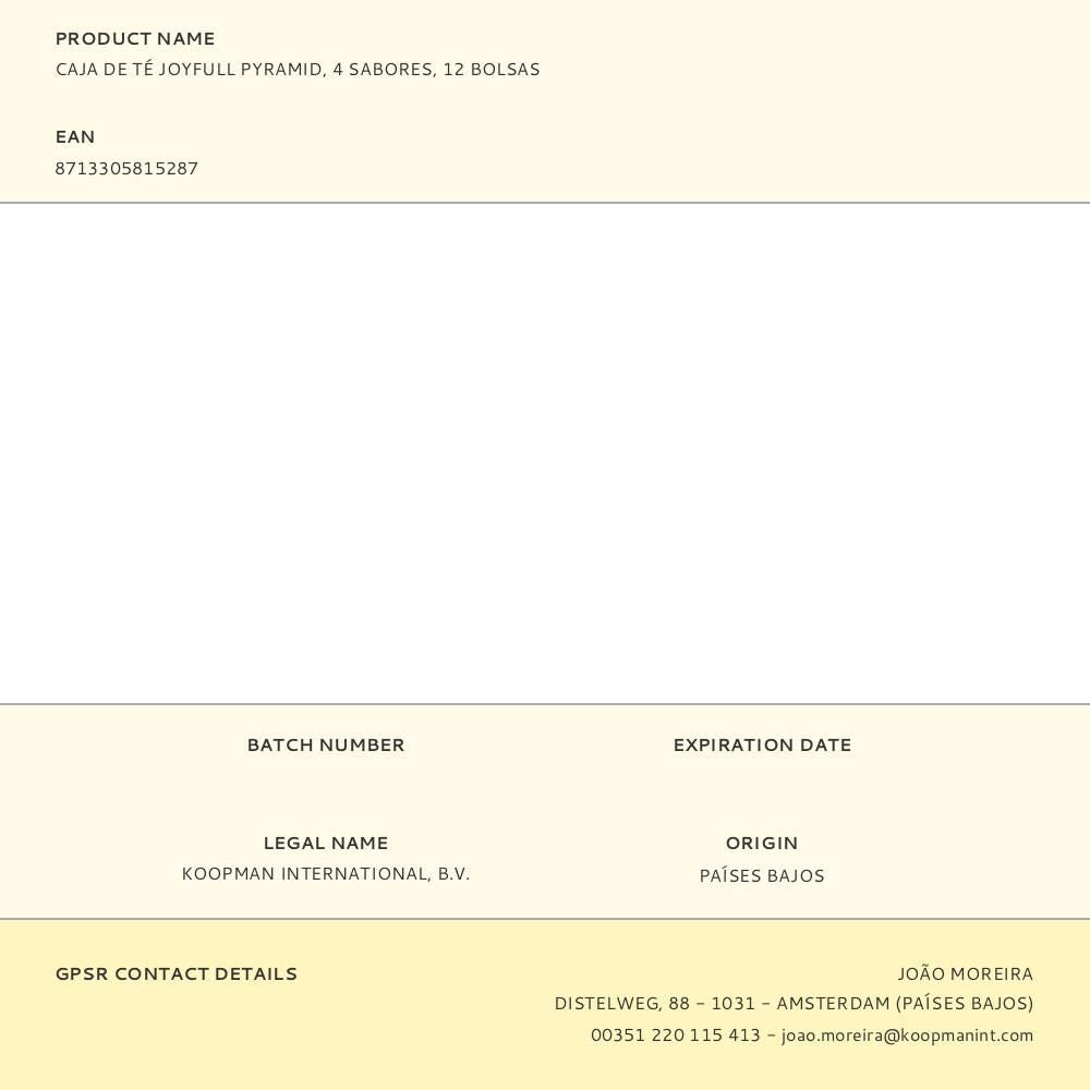 Caja de té joyfull pyramid, 4 sabores, 12 bolsas