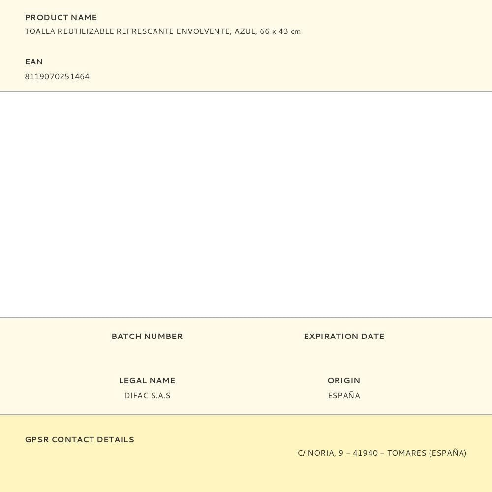 Toalla reutilizable refrescante envolvente, azul, 66 x 43 cm