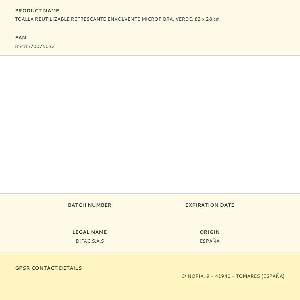 Toalla reutilizable refrescante envolvente microfibra, verde, 83 x 28 cm