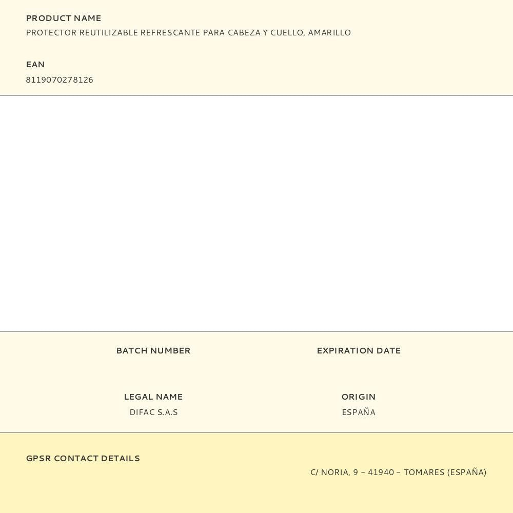 Protector reutilizable refrescante para cabeza y cuello, amarillo