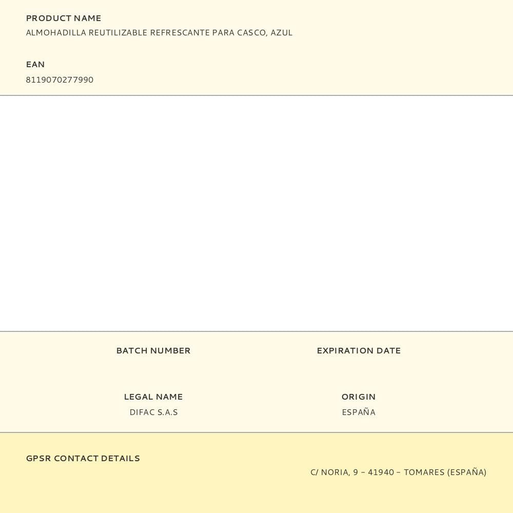 Almohadilla reutilizable refrescante para casco, azul