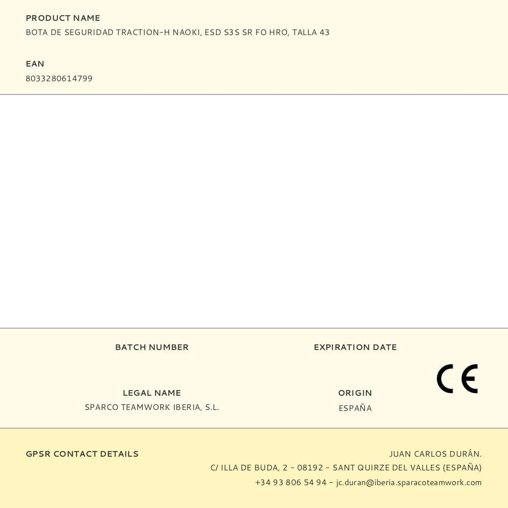 Bota de seguridad traction-h naoki, esd s3s sr fo hro, talla 43