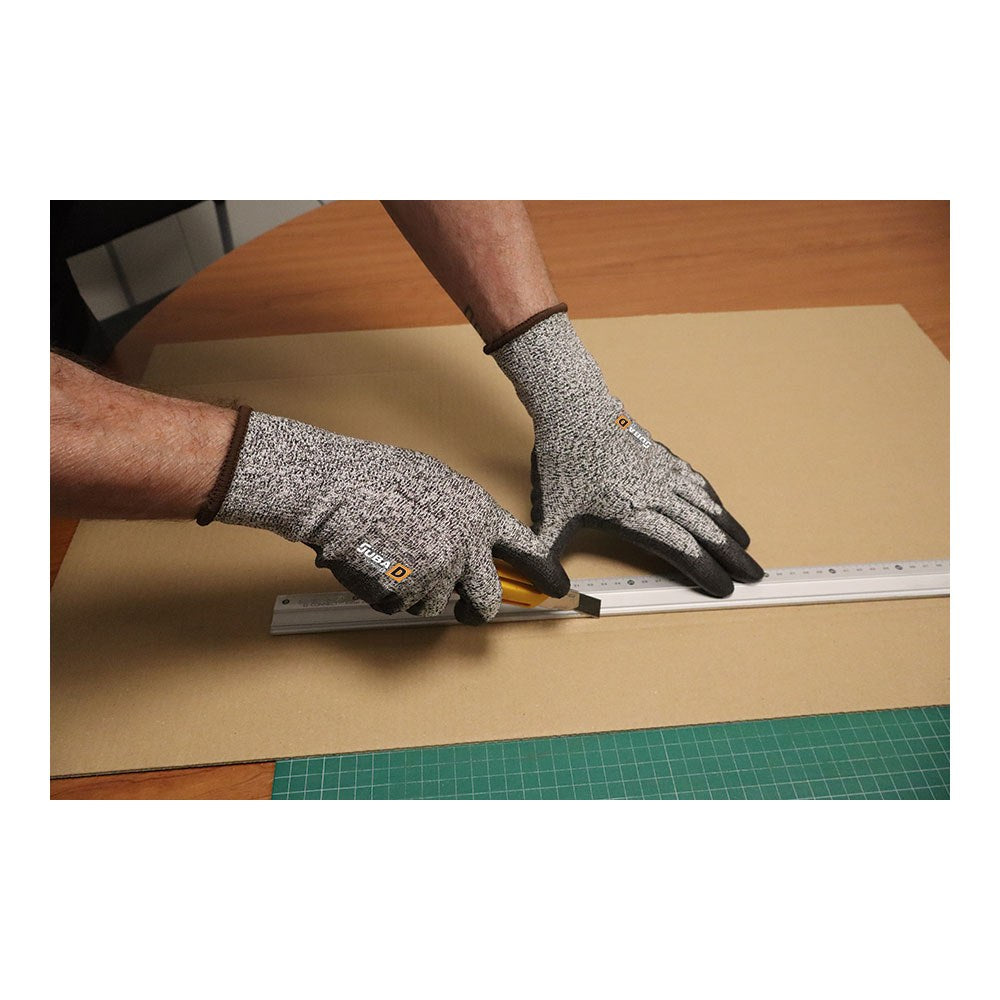 Guante de poliéster / elastano palma poliuretano, resistente al corte, t-7