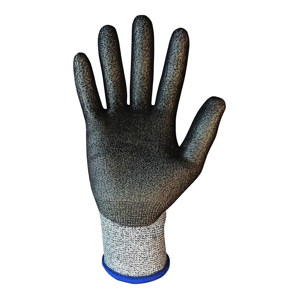 Guante de poliéster / elastano palma poliuretano, resistente al corte t-10