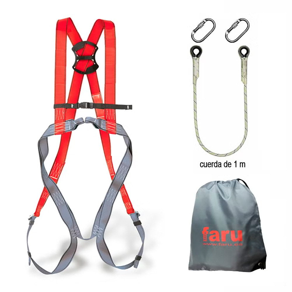 Arnés p30f, cuerda c170 de 1 m, dos mosquetones c176 y bolsa porta-arnés c166