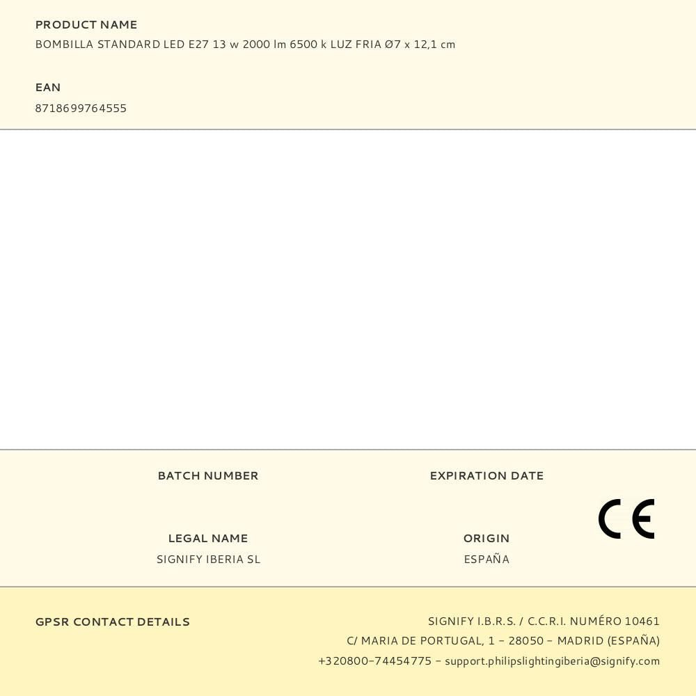 Bombilla standard led e27 13 w 2000 lm 6500 k luz fria ø7 x 12,1 cm