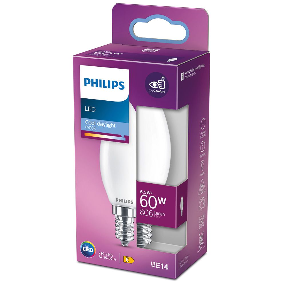Bombilla vela led e14 6,5 w 806 lm 6500 k luz fria ø3,5 x 9,7 cm