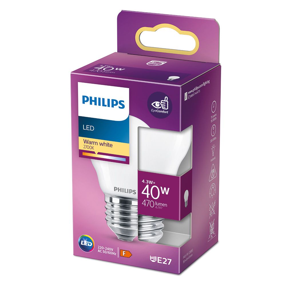 Bombilla esferica led e27 4,3 w 470 lm 2700 k luz calida ø4,5 x 8,2 cm