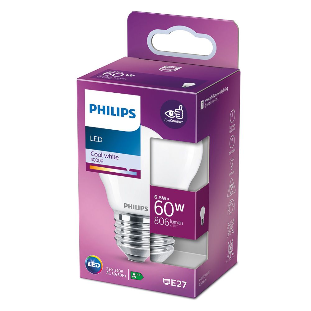 Bombilla esferica led e27 6,5 w 806 lm 4000 k luz dia ø4,5 x 7,8 cm