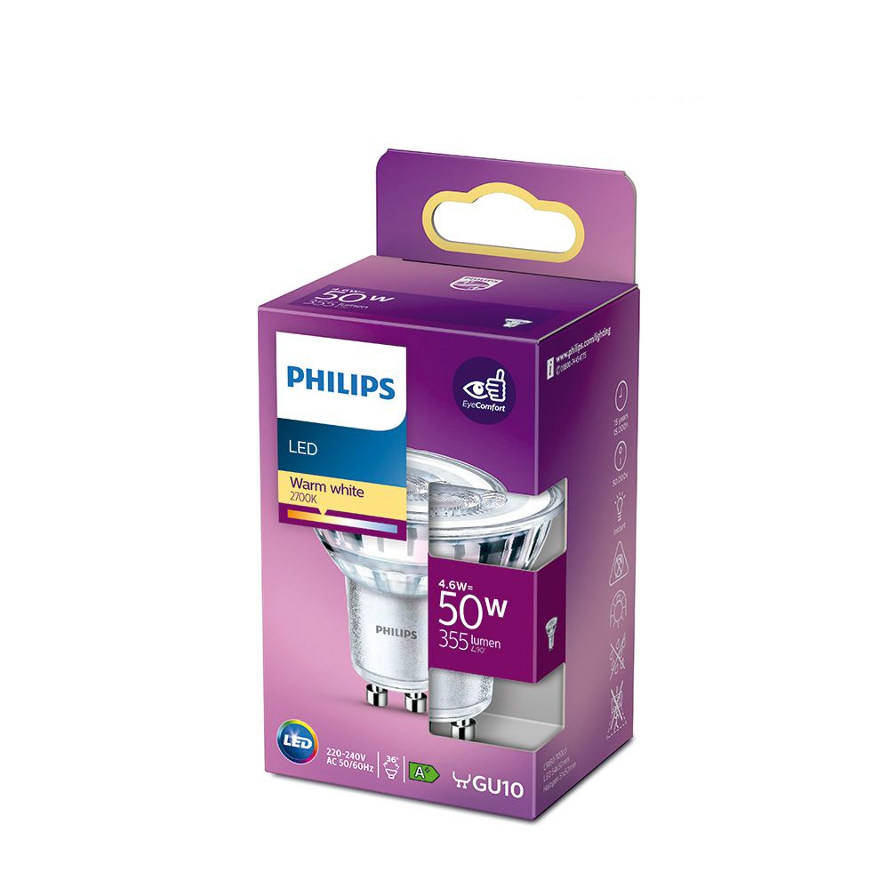 Bombilla dicroica led gu10 4,6 w 390 lm 2700 k luz calida ø5 x 5,4 cm