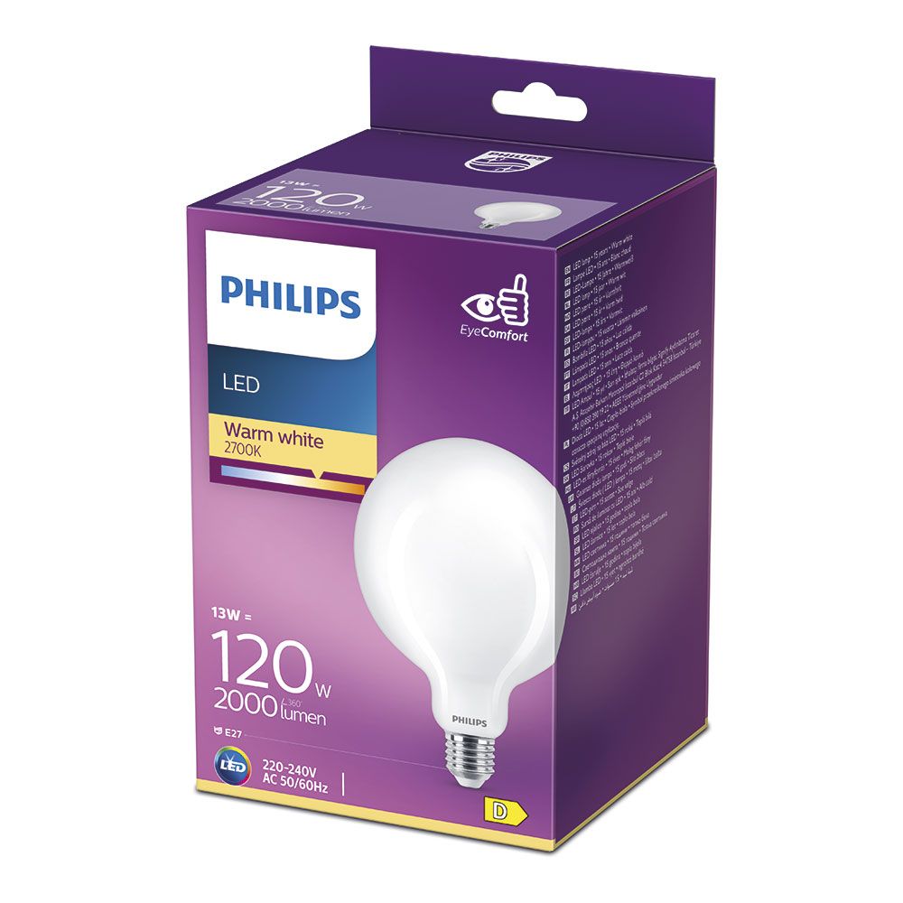 Bombilla globo led e27 13 w 2000 lm 2700 k luz calida ø12,4 x 17,7 cm
