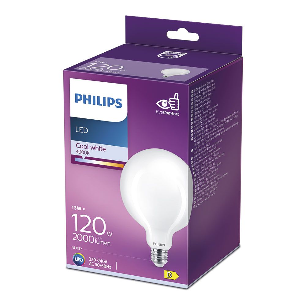 Bombilla globo led e27 13 w 2000 lm 4000 k luz dia ø12,4 x 17,7 cm