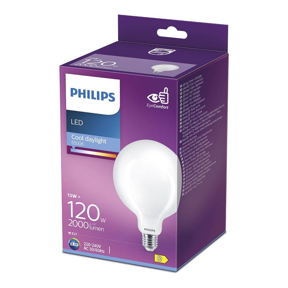 Bombilla globo led e27 13 w 2000 lm 6500 k luz fría ø12,4 x 17,7 cm