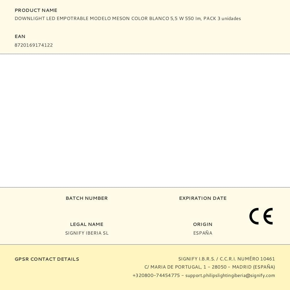Downlight led empotrable modelo meson color blanco 5,5 w 550 im, pack 3 unidades