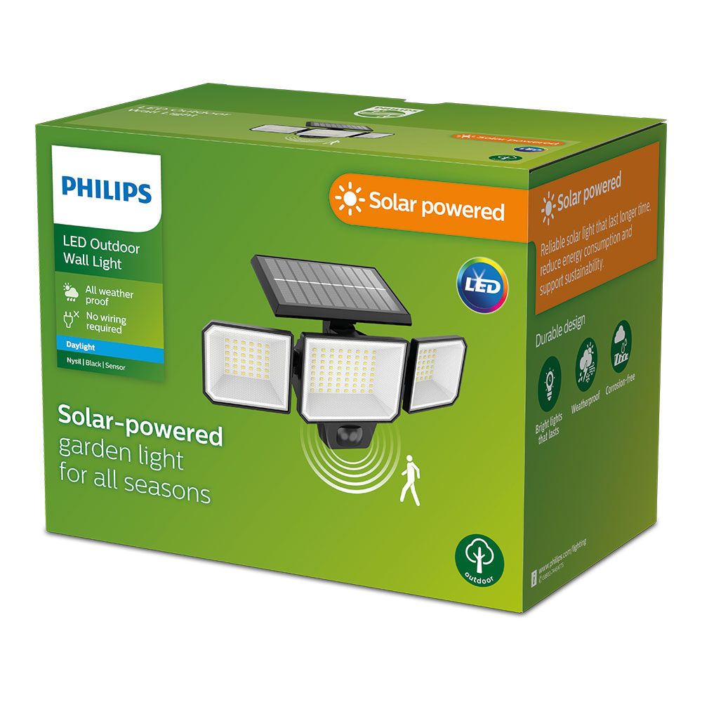Aplique solar nysil con sensor, negro, 8,7 w, 5000 k, 1000 lm