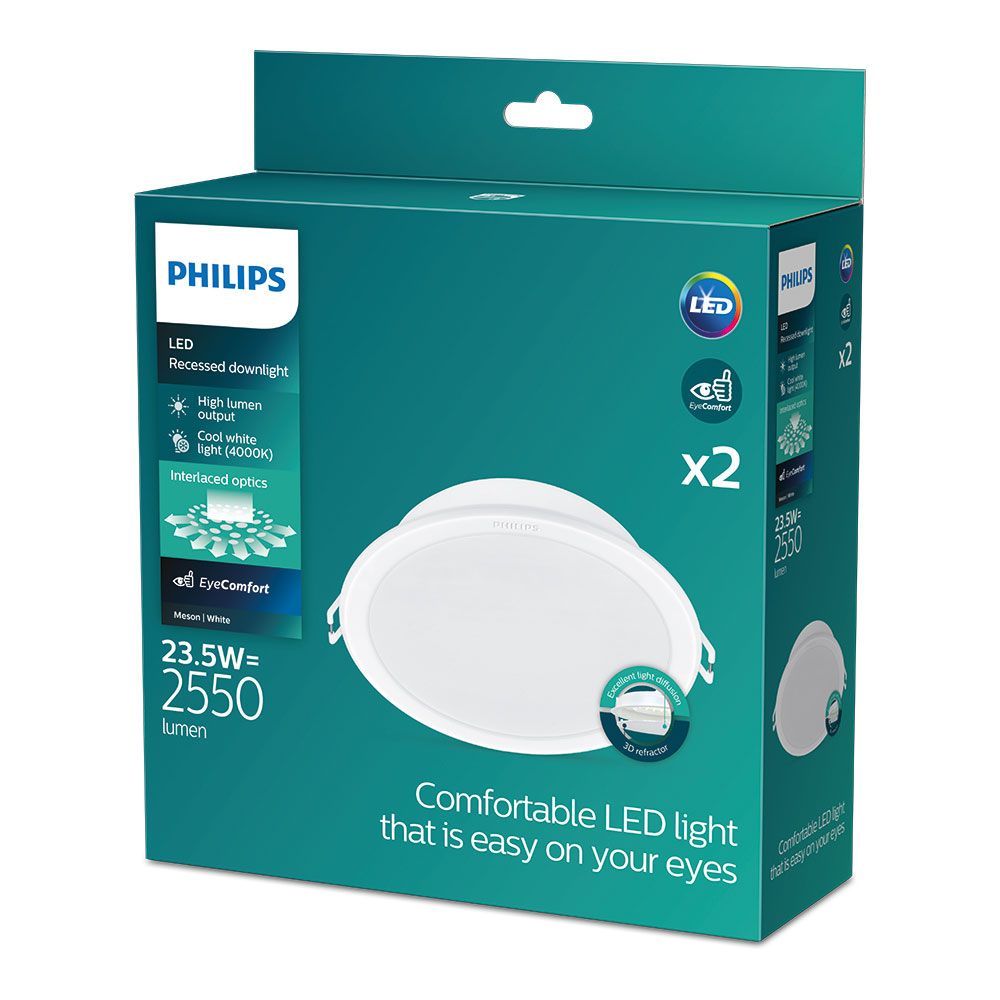 Downlight led empotrable modelo meson color blanco 23,5 w 4000 k 2550 im ø21,5 cm, pack 2 unidades